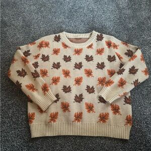 Leaf Pattern Sweater in Beige and Brown